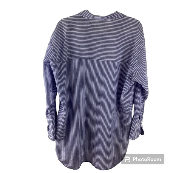 H&M Blue and White Striped Cotton Button Front Tunic Top - Picture 2 of 4